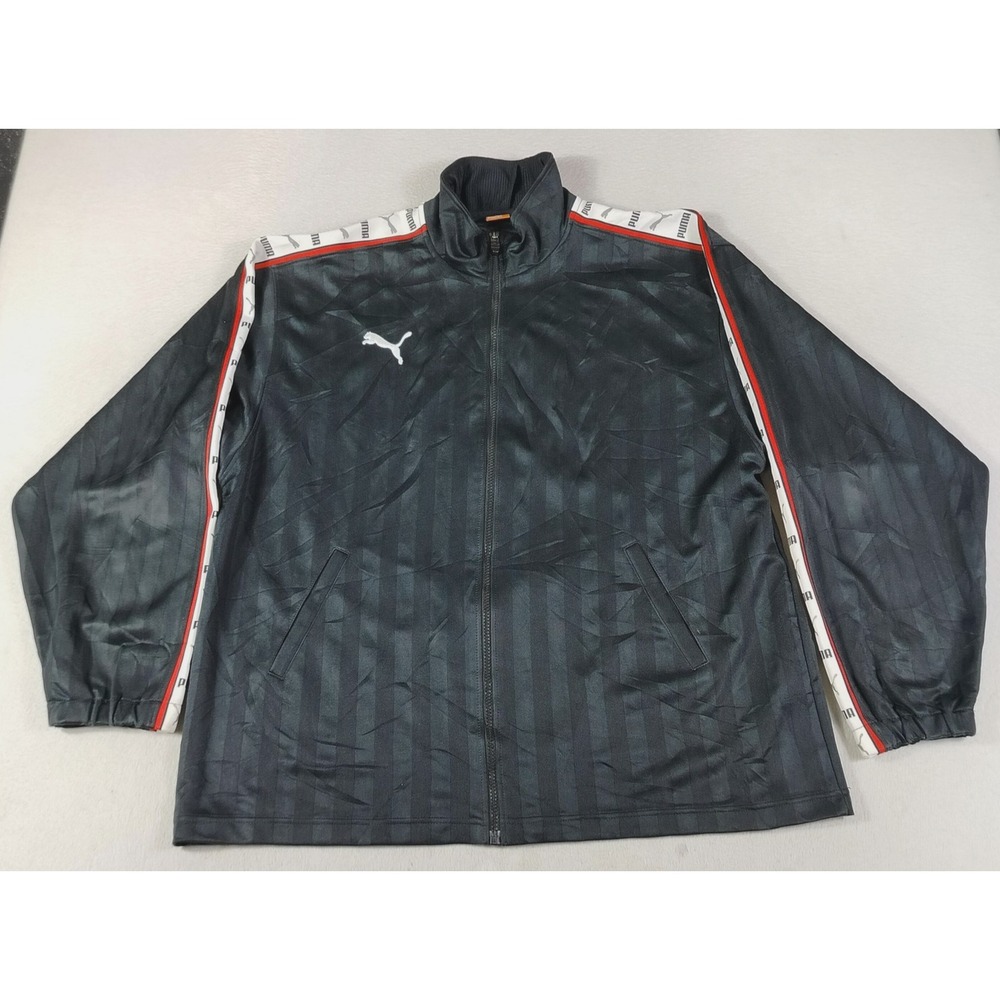 Puma Track Jacket Mens 2XL Black Striped Full Zip Athletic Activewear 862216